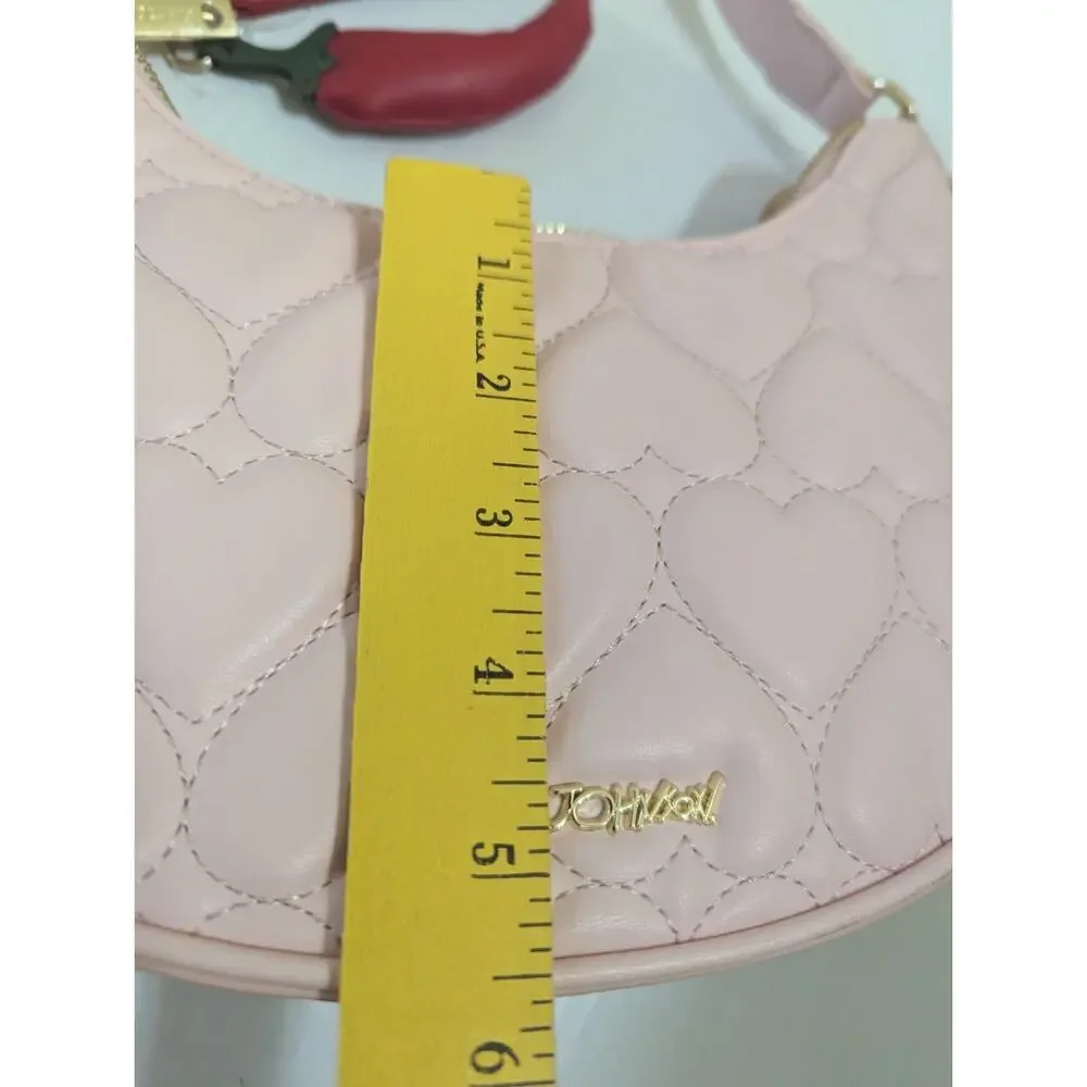 Betsey Johnson Pink Shoulder Handbag Hearts Pepper Hot Stuff Bag Charms XONORTHY